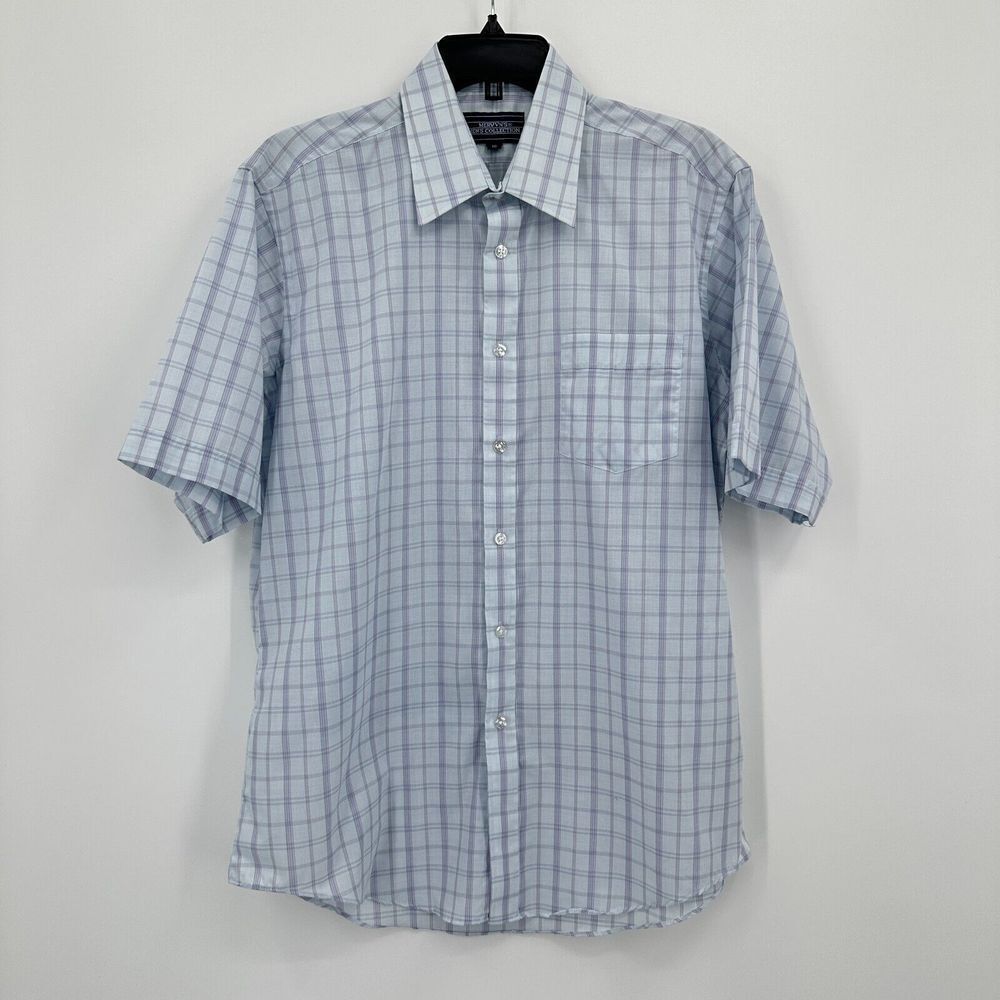 Vtg Mervyn's Shirt Sz 16 Blue Plaid Button Up Rockabilly Single‎ Stitch Cowboy